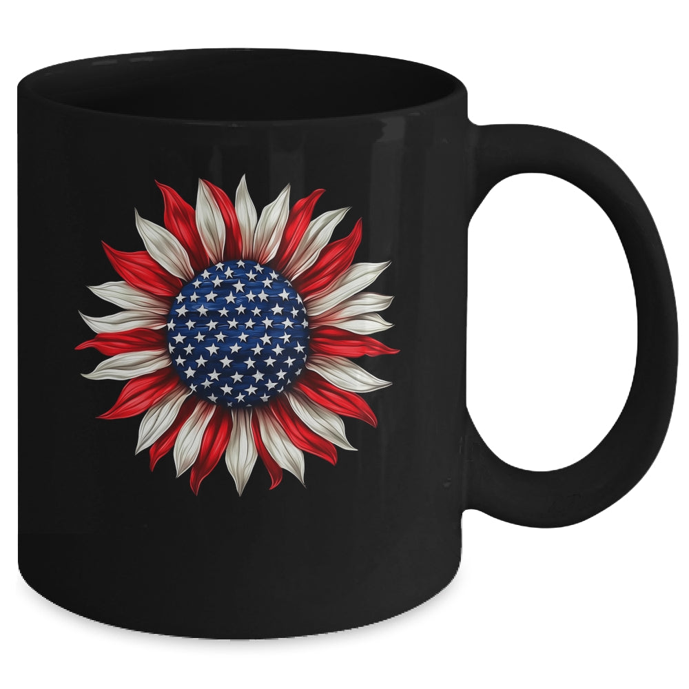 Sunflower American Flag USA 4th Of July Women Men Girls Mug | siriusteestore