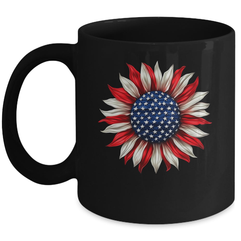 Sunflower American Flag USA 4th Of July Women Men Girls Mug | siriusteestore