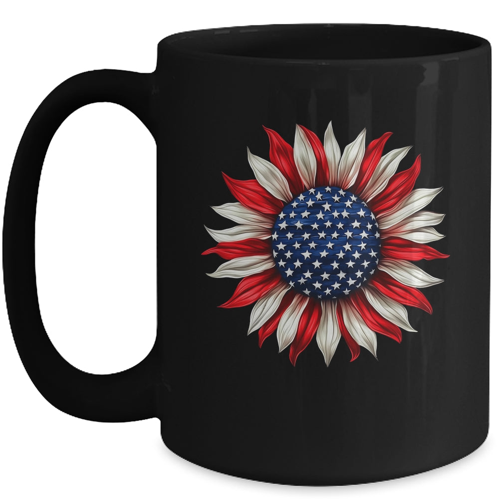 Sunflower American Flag USA 4th Of July Women Men Girls Mug | siriusteestore
