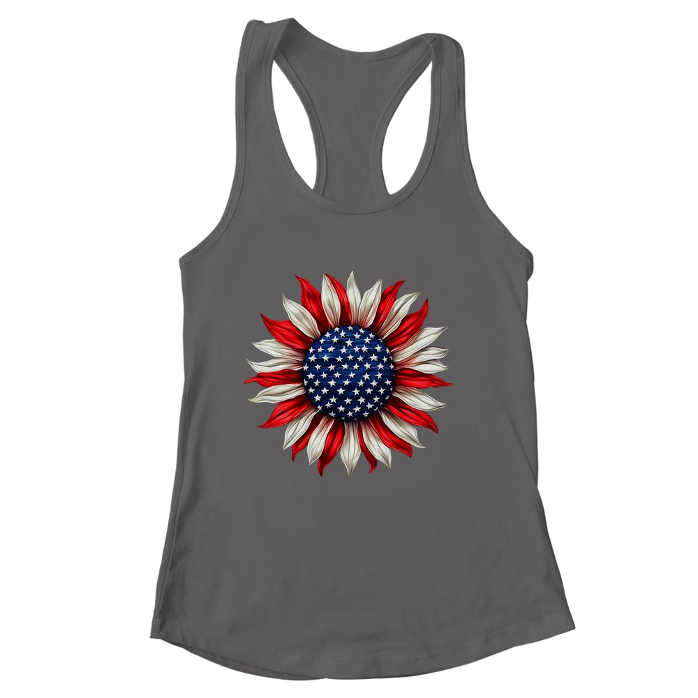 Sunflower American Flag USA 4th Of July Women Men Girls Shirt & Tank Top | siriusteestore