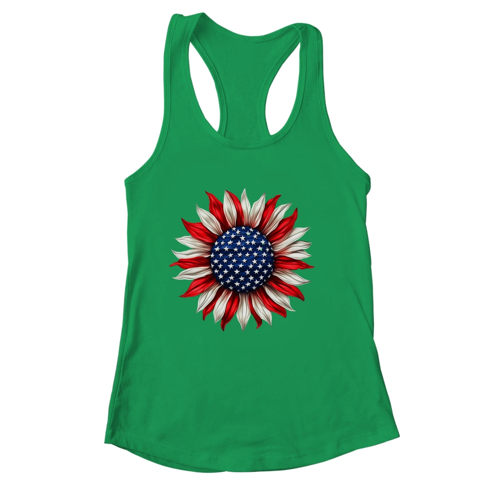 Sunflower American Flag USA 4th Of July Women Men Girls Shirt & Tank Top | siriusteestore