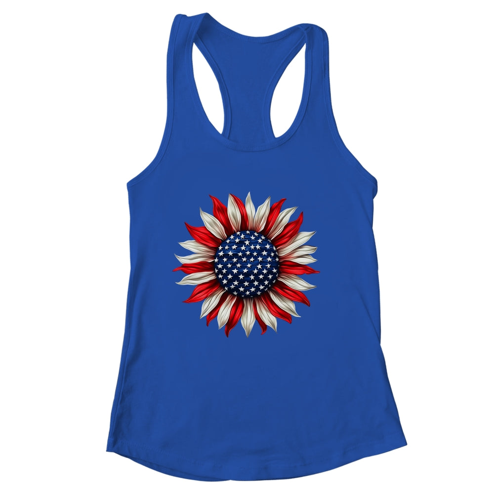 Sunflower American Flag USA 4th Of July Women Men Girls Shirt & Tank Top | siriusteestore