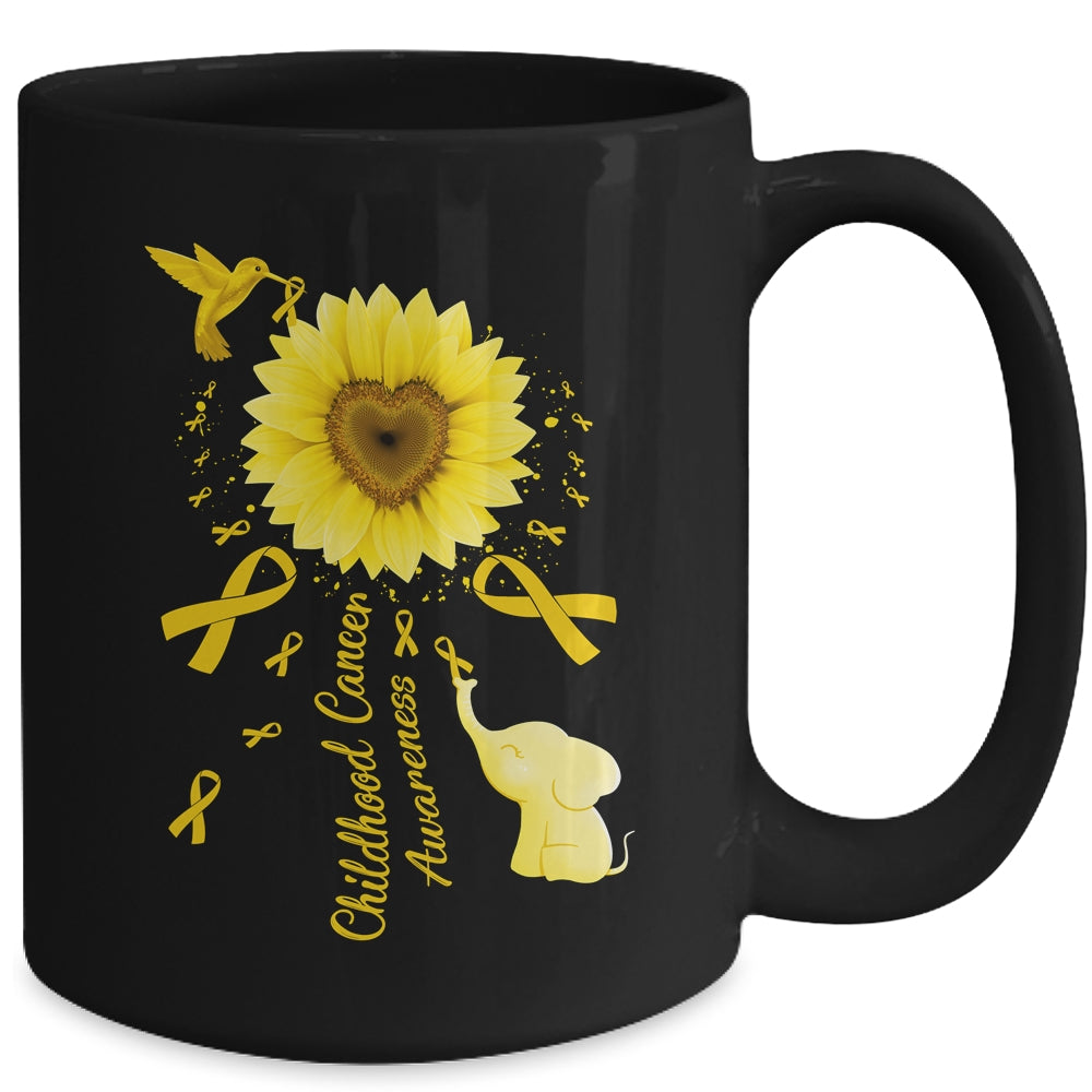 Sunflower Hummingbird Elephant Childhood Cancer Awareness Mug | siriusteestore