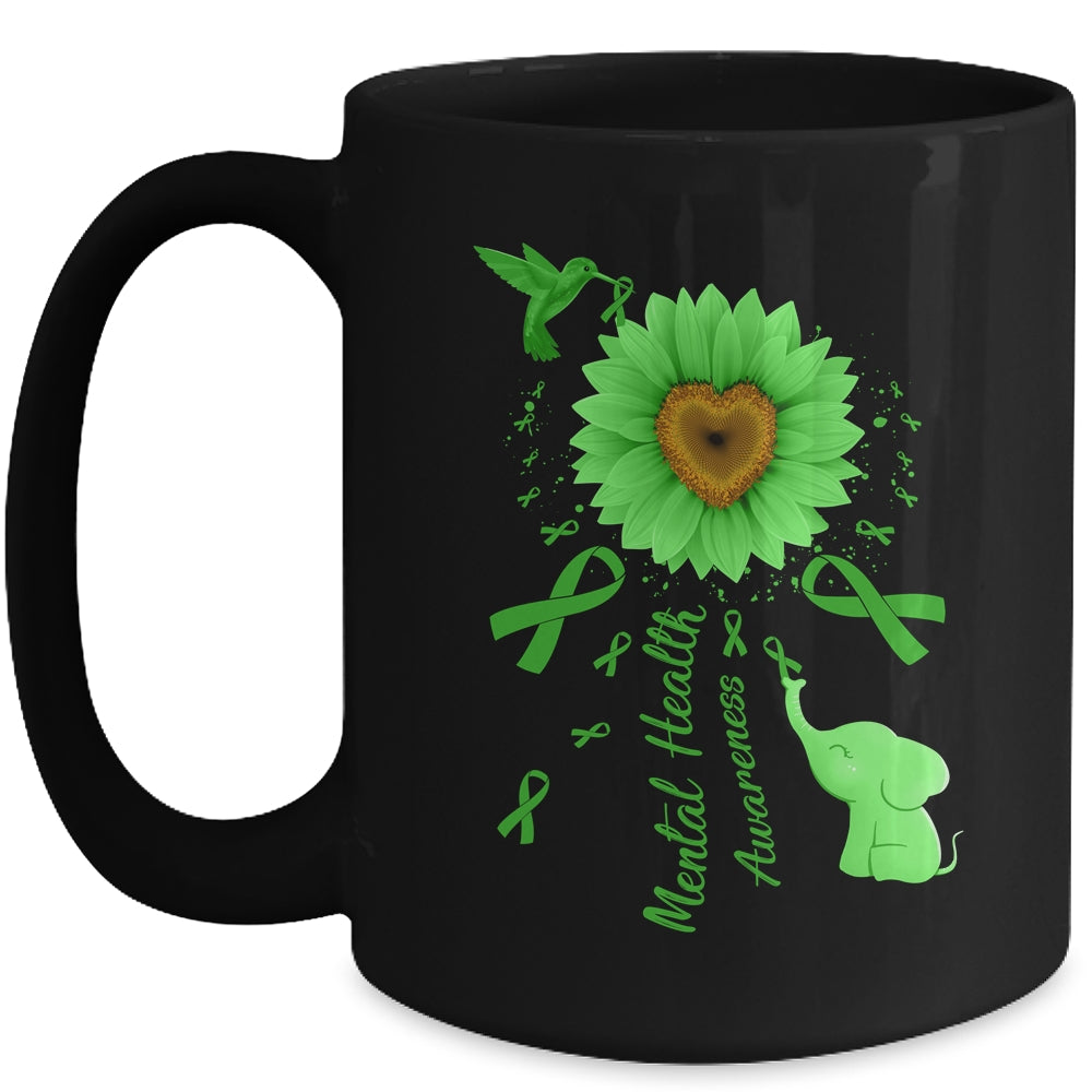 Sunflower Hummingbird Elephant Mental Health Awareness Mug | siriusteestore