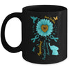 Sunflower Hummingbird Elephant Peritoneal Cancer Awareness Teal Ribbon Team Custom Mug | siriusteestore
