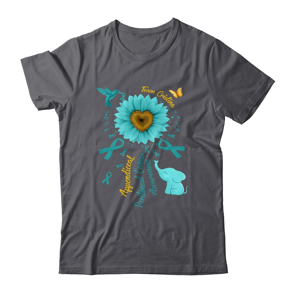 Sunflower Hummingbird Elephant Peritoneal Cancer Awareness Teal Ribbon Team Custom Shirt & Tank Top | siriusteestore