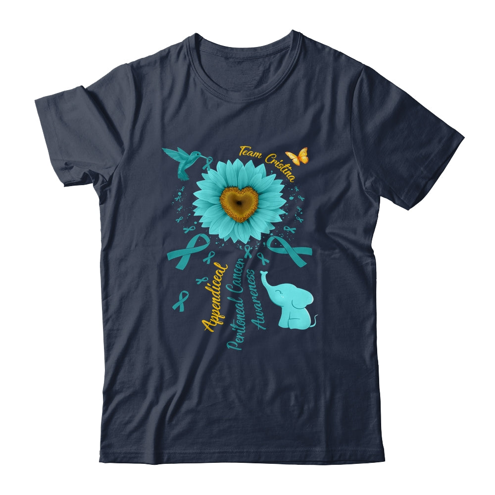 Sunflower Hummingbird Elephant Peritoneal Cancer Awareness Teal Ribbon Team Custom Shirt & Tank Top | siriusteestore