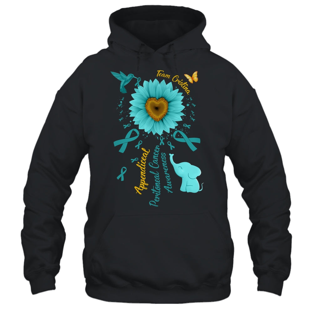 Sunflower Hummingbird Elephant Peritoneal Cancer Awareness Teal Ribbon Team Custom Shirt & Tank Top | siriusteestore