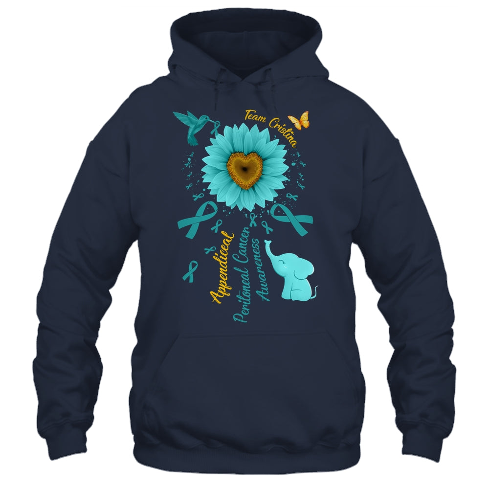 Sunflower Hummingbird Elephant Peritoneal Cancer Awareness Teal Ribbon Team Custom Shirt & Tank Top | siriusteestore