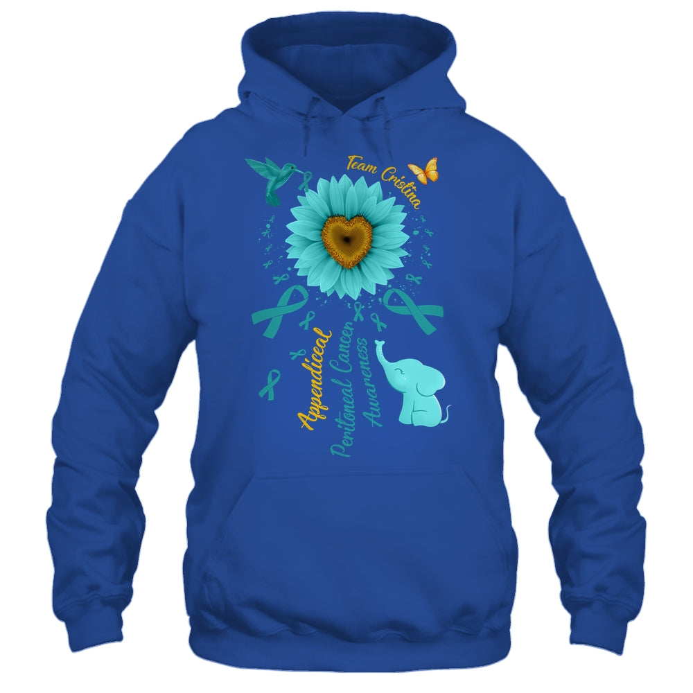 Sunflower Hummingbird Elephant Peritoneal Cancer Awareness Teal Ribbon Team Custom Shirt & Tank Top | siriusteestore