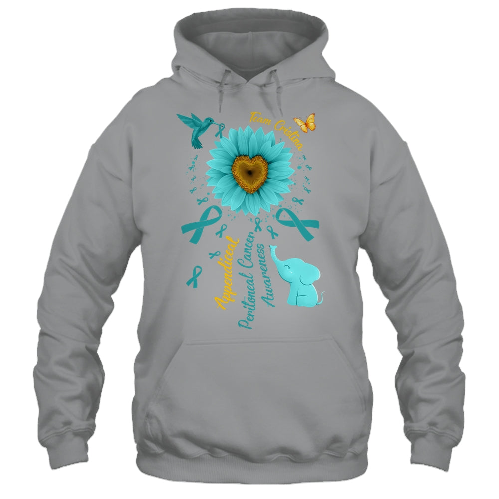 Sunflower Hummingbird Elephant Peritoneal Cancer Awareness Teal Ribbon Team Custom Shirt & Tank Top | siriusteestore