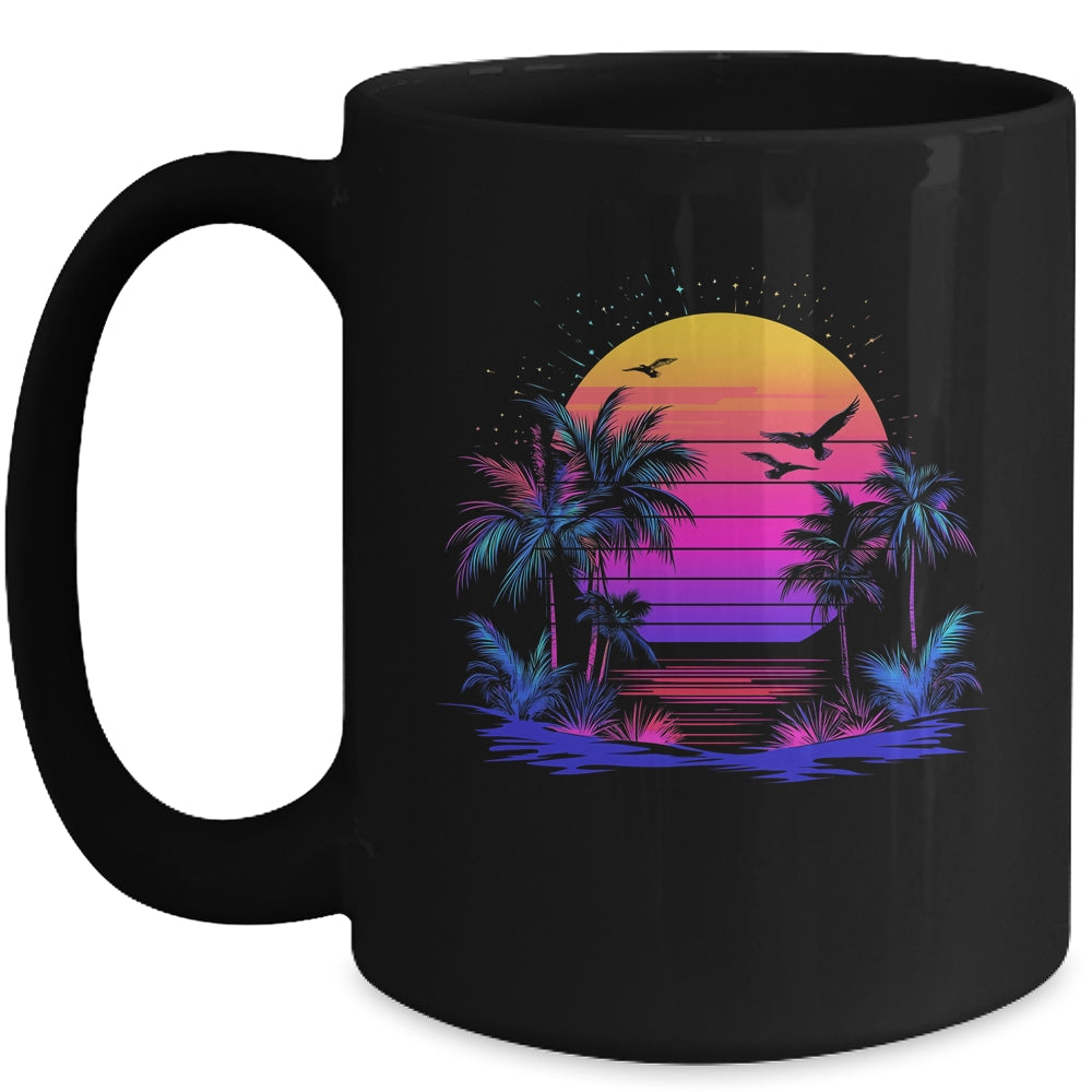 Sunset Palm Trees Retro 80s Aesthetic 90s Art Vaporwave Mug | siriusteestore