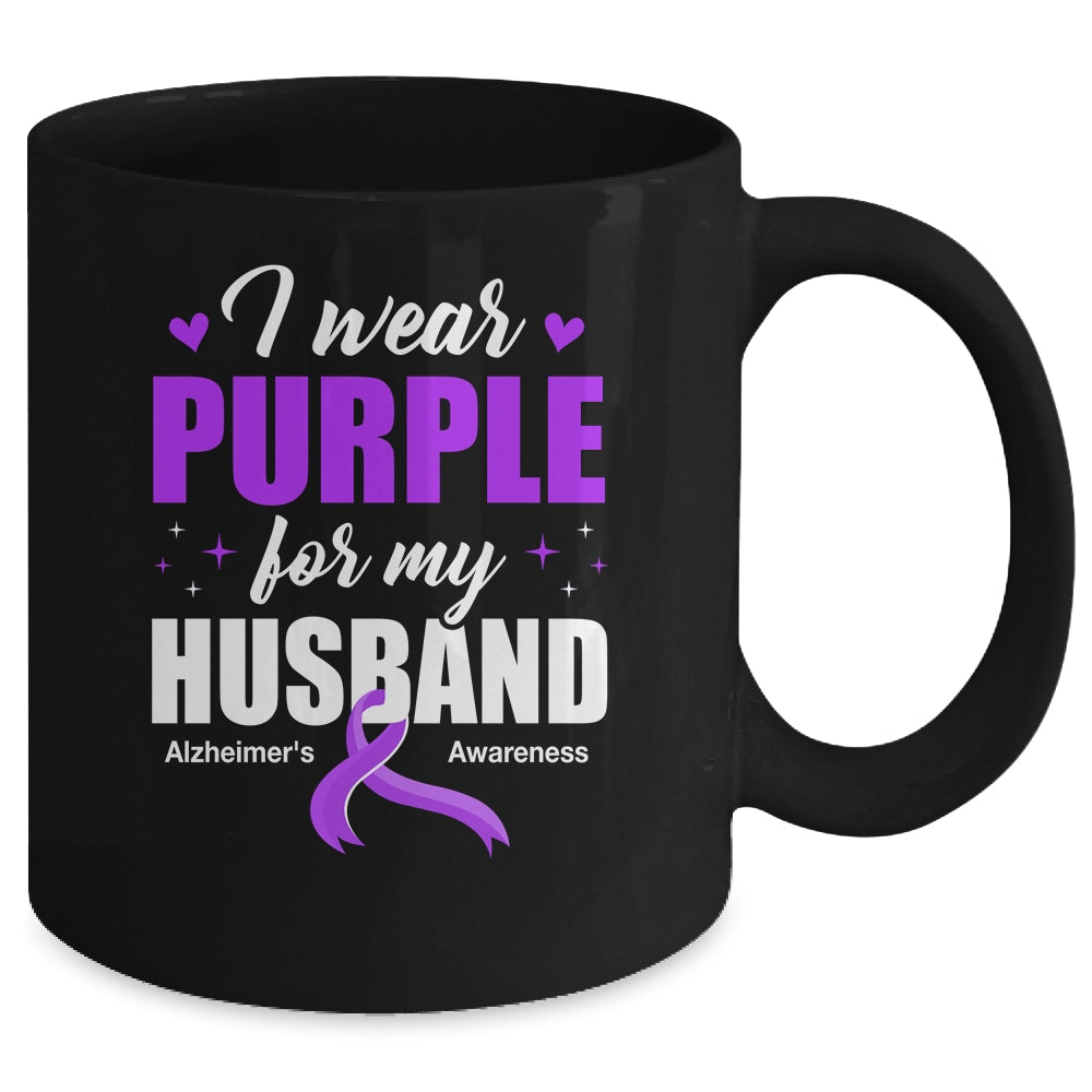 Support I Wear Purple For My Husband Alzheimer's Awareness Mug | siriusteestore