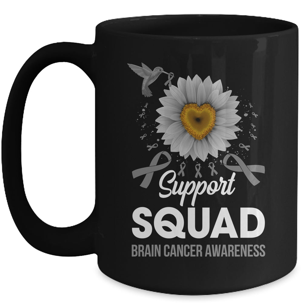 Support Squad Brain Cancer Awareness Sunflower Hummingbird Mug | siriusteestore