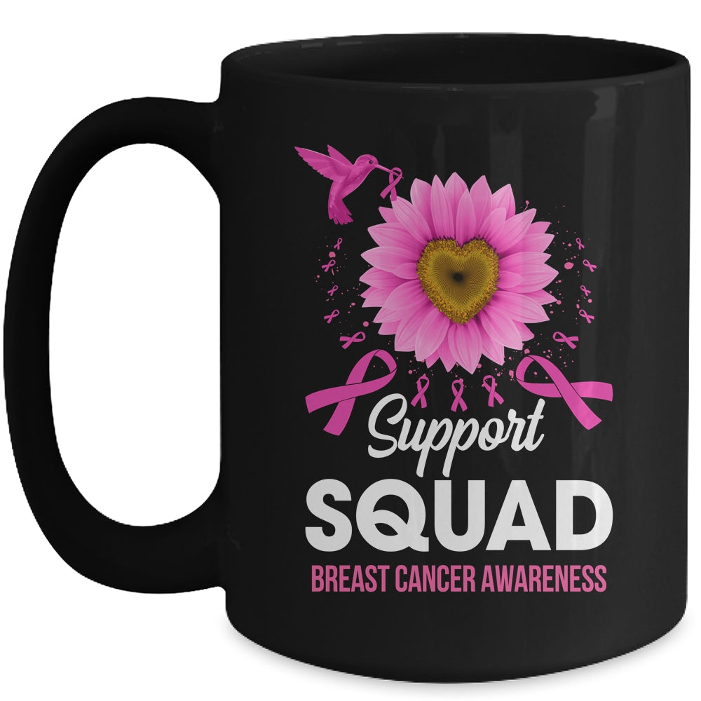 Support Squad Breast Cancer Awareness Sunflower Hummingbird Mug | siriusteestore