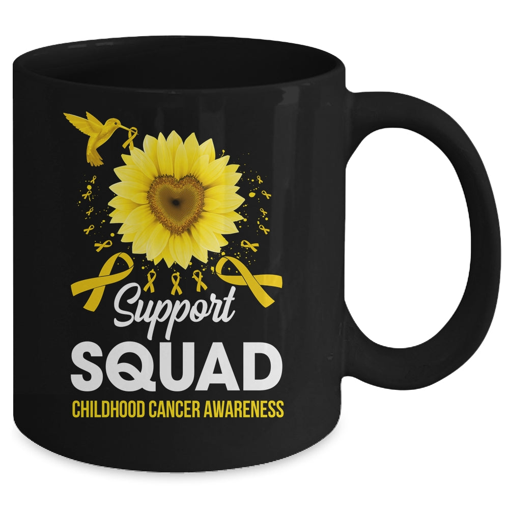 Support Squad Childhood Cancer Awareness Sunflower Hummingbird Mug | siriusteestore