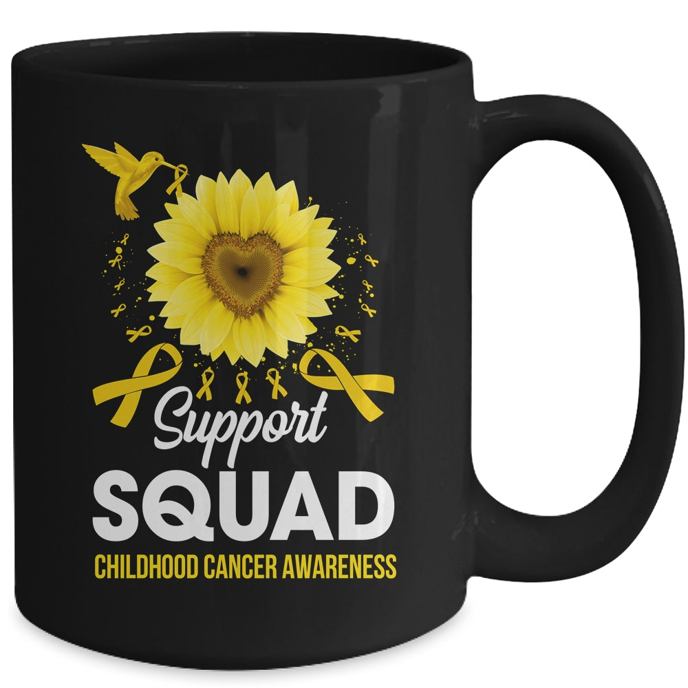 Support Squad Childhood Cancer Awareness Sunflower Hummingbird Mug | siriusteestore