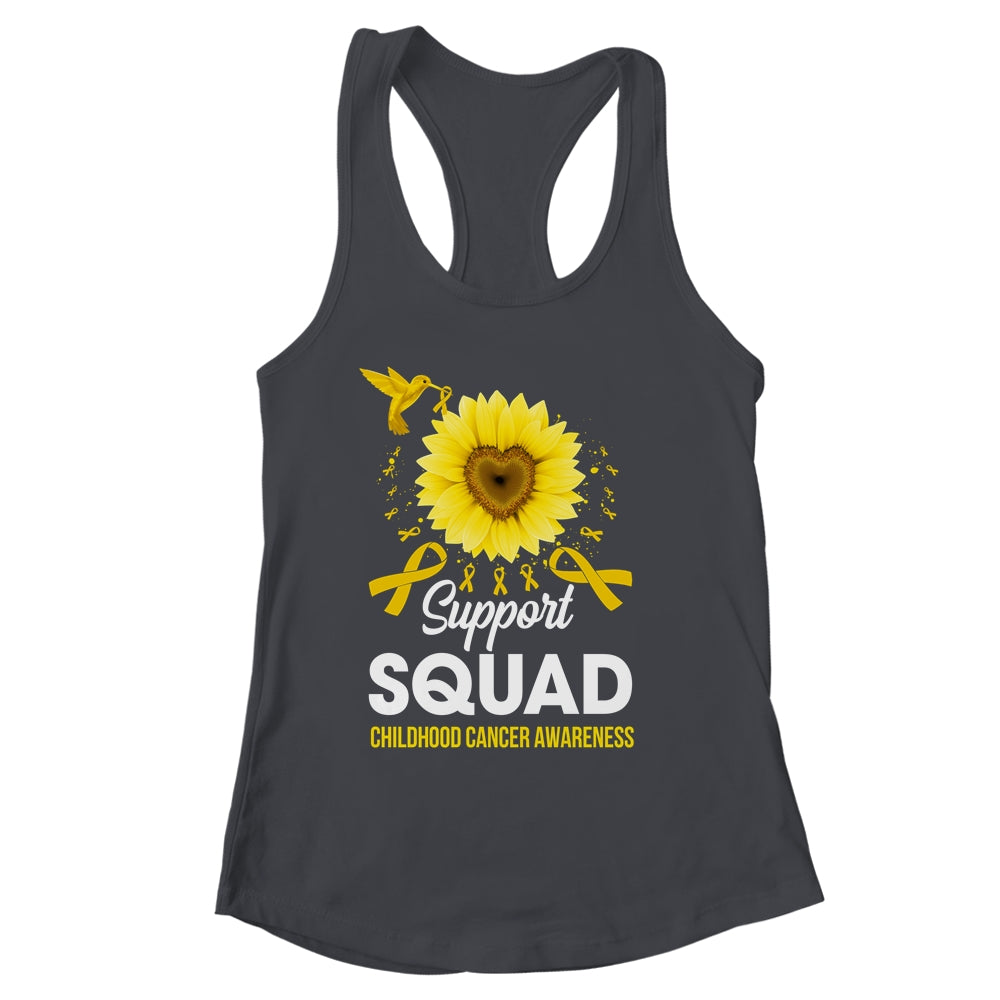 Support Squad Childhood Cancer Awareness Sunflower Hummingbird Shirt & Tank Top | siriusteestore