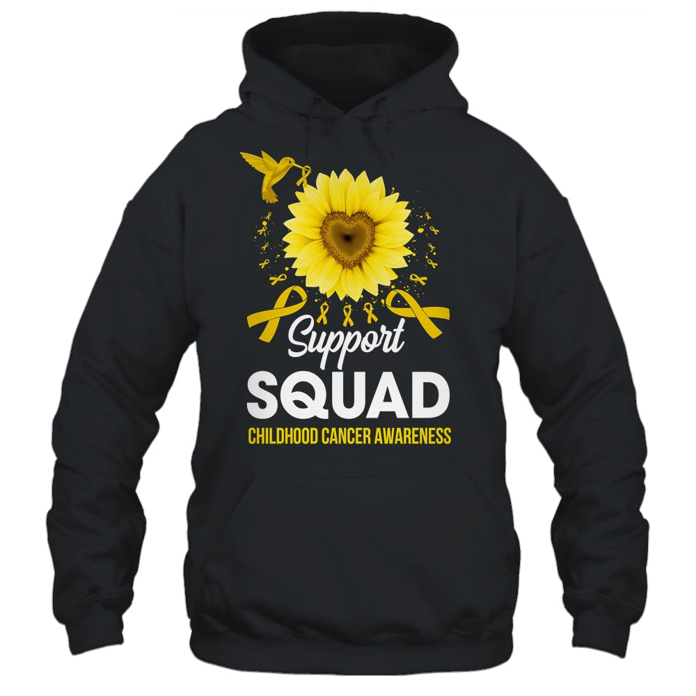 Support Squad Childhood Cancer Awareness Sunflower Hummingbird Shirt & Tank Top | siriusteestore