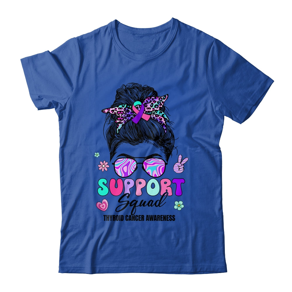 Support Squad Messy Bun Thyroid Cancer Awareness Groovy Shirt & Hoodie | siriusteestore