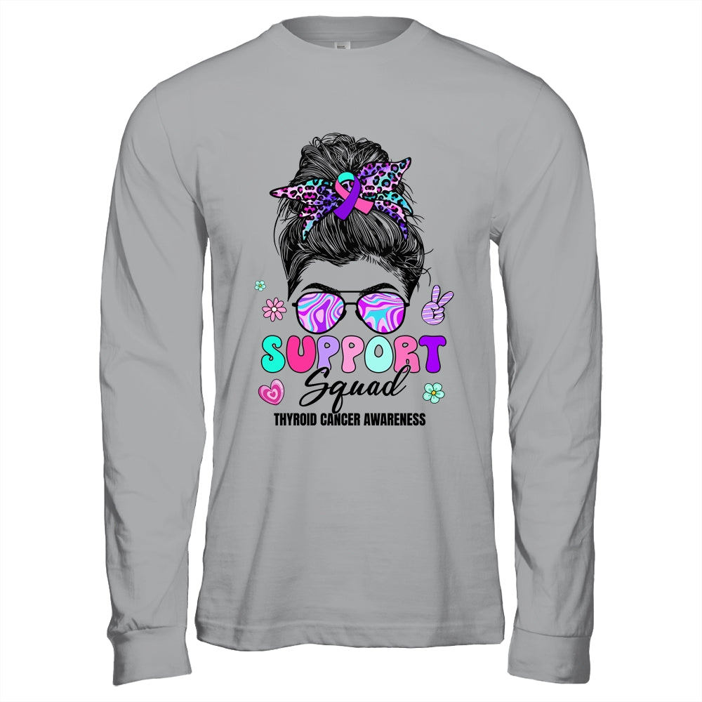 Support Squad Messy Bun Thyroid Cancer Awareness Groovy Shirt & Hoodie | siriusteestore
