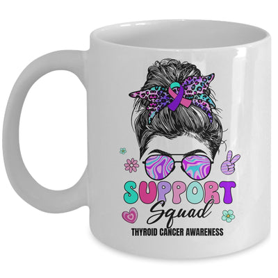 Support Squad Messy Bun Thyroid Cancer Awareness Groovy Mug | siriusteestore