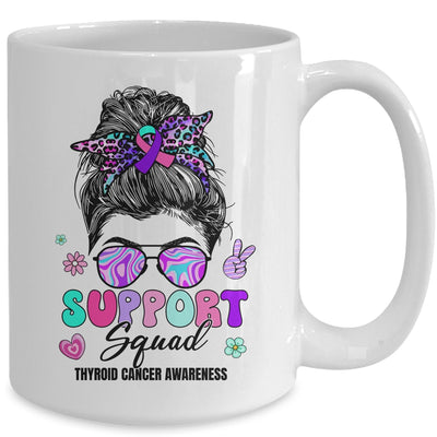 Support Squad Messy Bun Thyroid Cancer Awareness Groovy Mug | siriusteestore