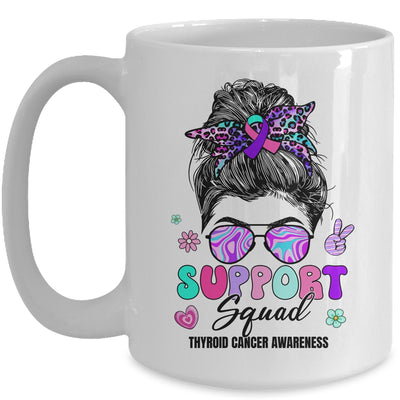 Support Squad Messy Bun Thyroid Cancer Awareness Groovy Mug | siriusteestore