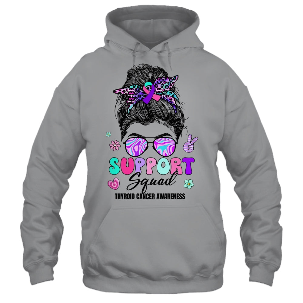 Support Squad Messy Bun Thyroid Cancer Awareness Groovy Shirt & Hoodie | siriusteestore