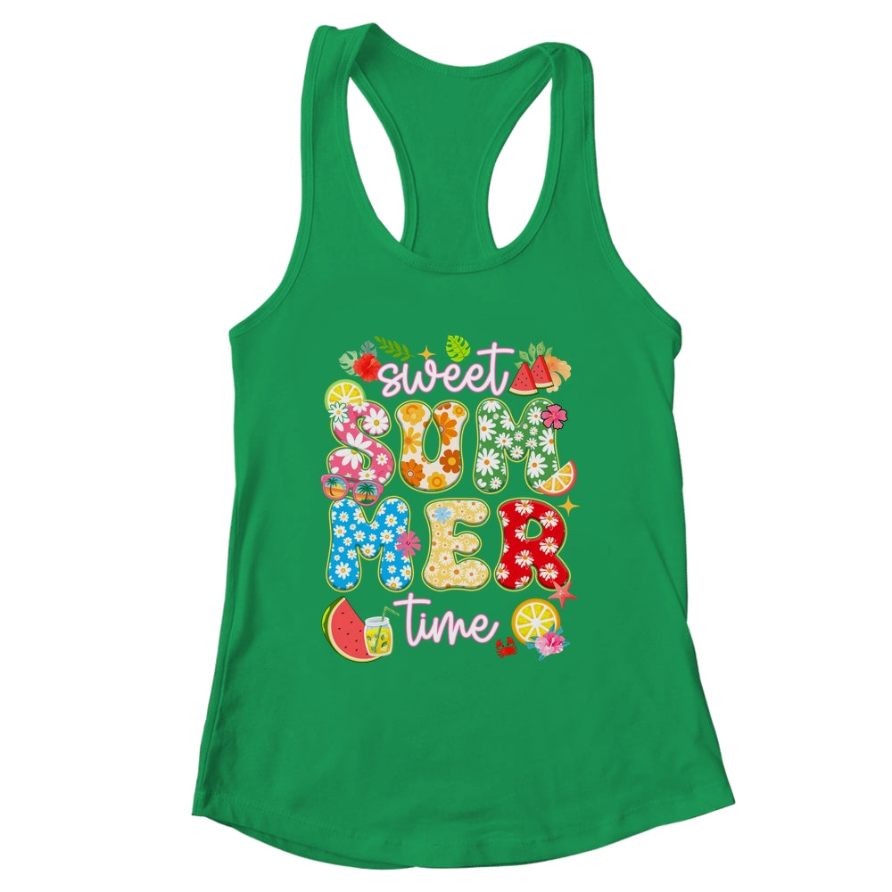 Sweet Summer Time Groovy Floral Summer Vacation Women Girls Shirt & Tank Top | siriusteestore