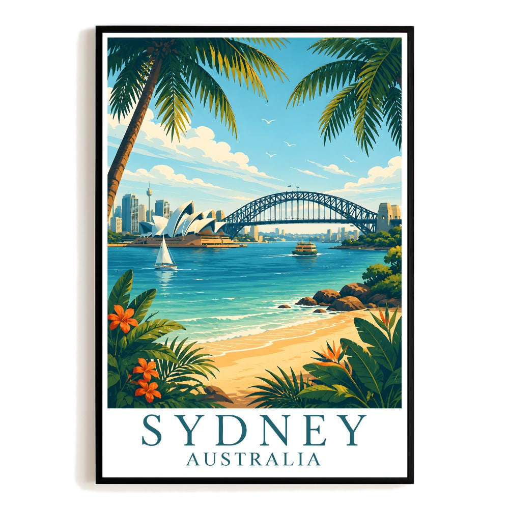 Sydney Australia Vintage Travel Poster Wall Art Decor Sydney Opera House Harbour Bridge Beach Landscape Print Ideal For Home Living Room Office Bedroom Decor Unframed | siriusteestore