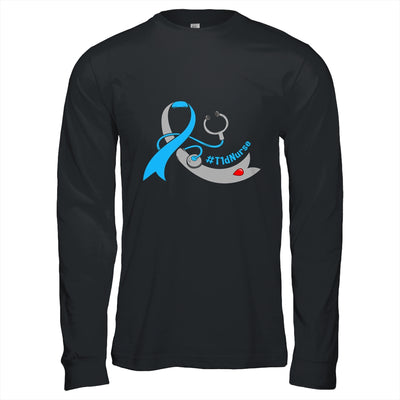 T1D Nurse Blue Ribbon Stethoscope Diabetes Awareness Shirt & Hoodie | siriusteestore