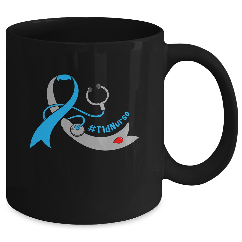 T1D Nurse Blue Ribbon Stethoscope Diabetes Awareness Mug | siriusteestore