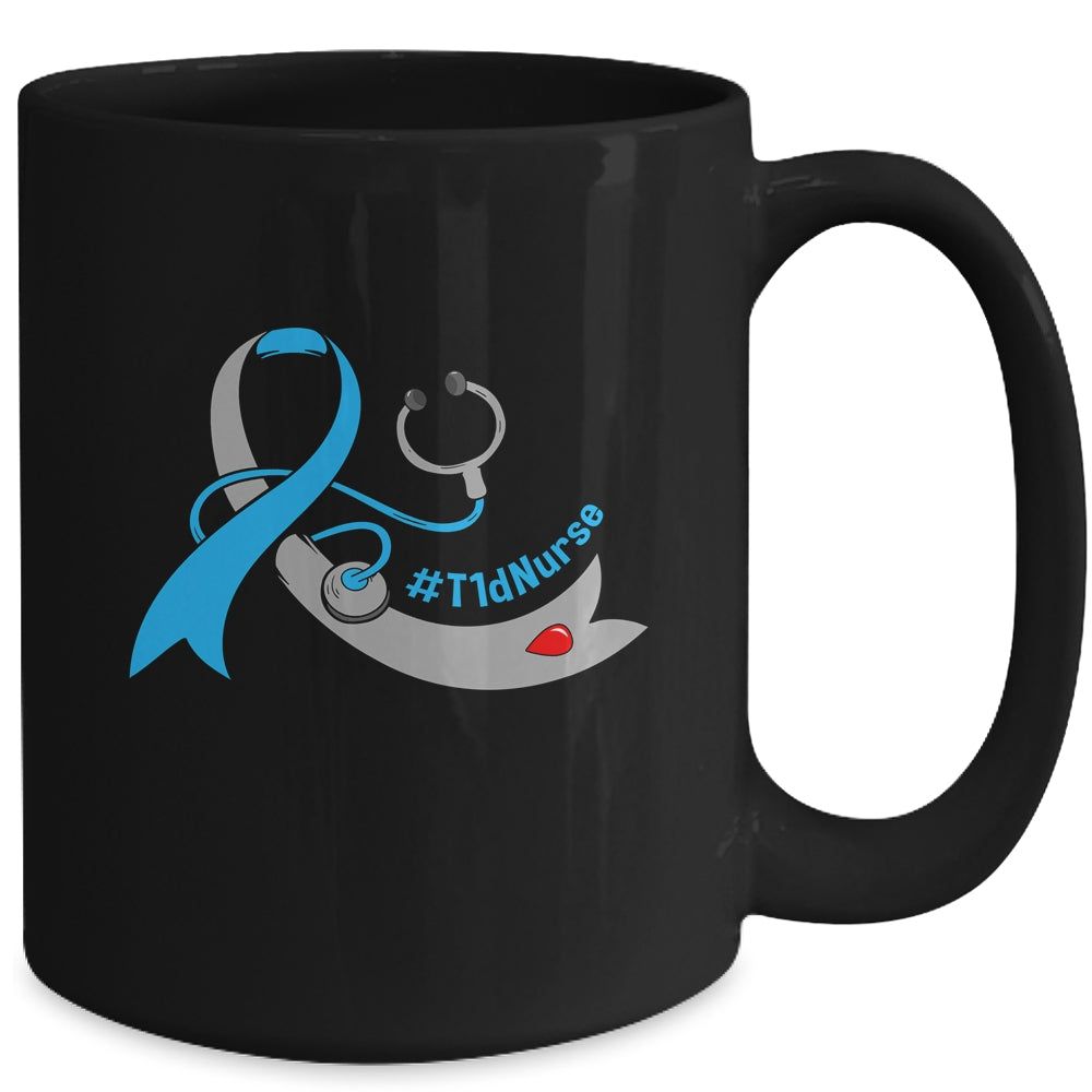 T1D Nurse Blue Ribbon Stethoscope Diabetes Awareness Mug | siriusteestore