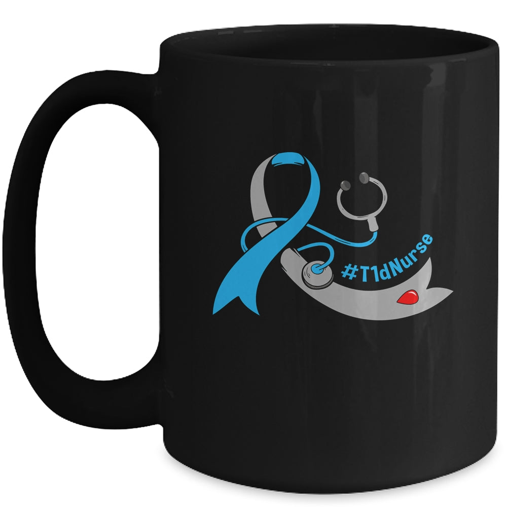 T1D Nurse Blue Ribbon Stethoscope Diabetes Awareness Mug | siriusteestore