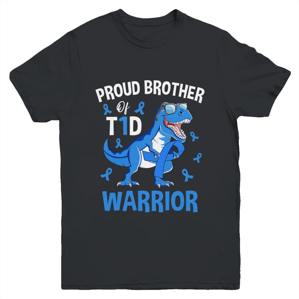 T1D Type 1 Diabetes Awareness Proud Brother Dinosaur Warrior Youth Shirt | siriusteestore