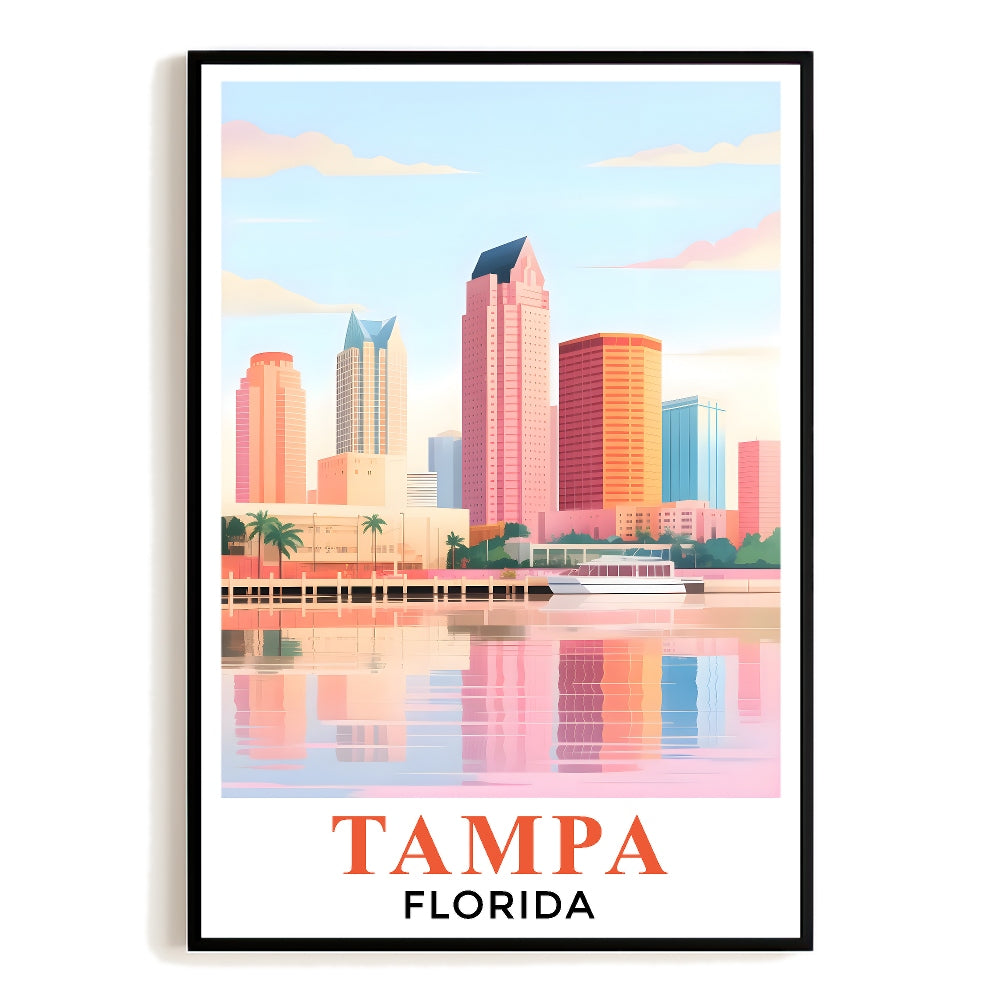 Tampa Art Print Travel Poster Colorful City Skyline Urban Florida Travel Souvenir Wall Art Landscape Painting Ideal For Home Living Room Office Bedroom Decor Unframed | siriusteestore
