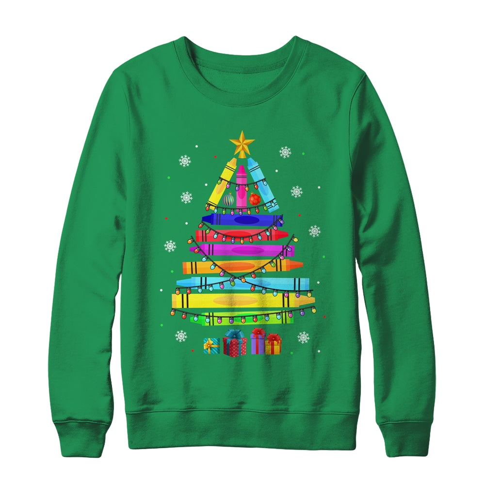 Teacher Christmas Xmas Crayon Tree Light Kids Student Shirt & Sweatshirt | siriusteestore