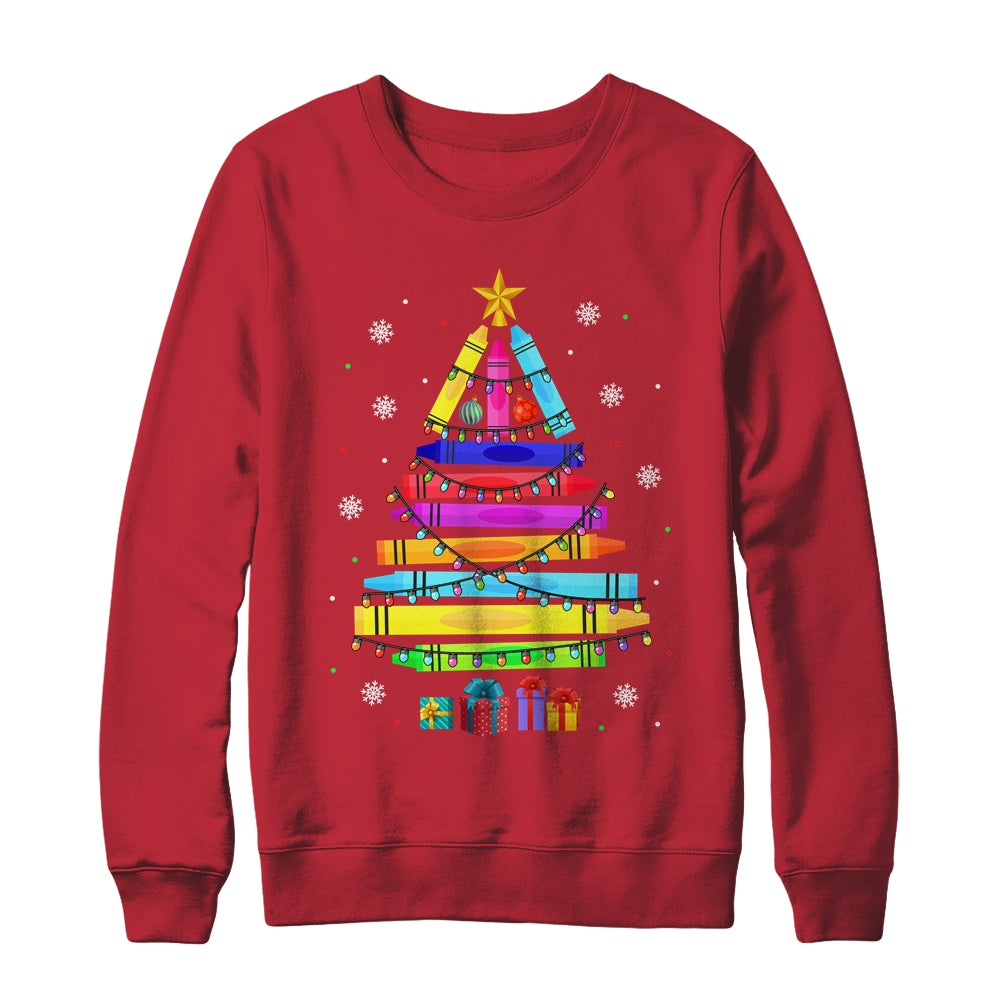 Teacher Christmas Xmas Crayon Tree Light Kids Student Shirt & Sweatshirt | siriusteestore
