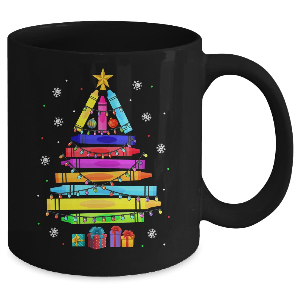 Teacher Christmas Xmas Crayon Tree Light Kids Student Mug | siriusteestore