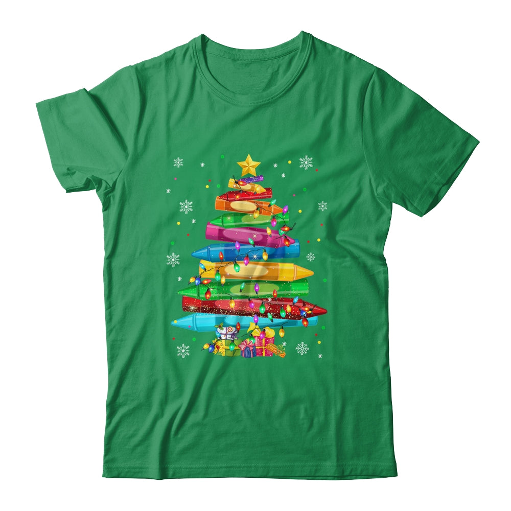 Teacher Crayon Christmas Tree Lights Student School Xmas Shirt & Sweatshirt | siriusteestore
