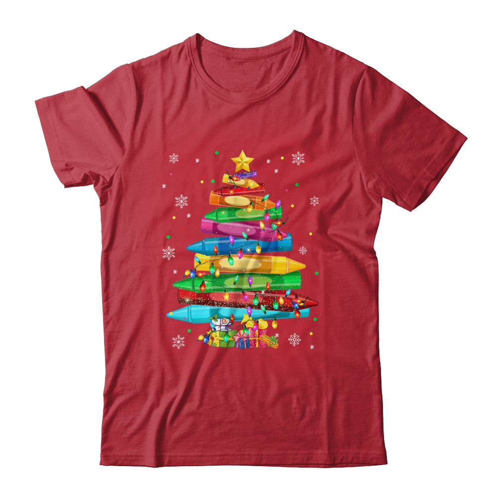 Teacher Crayon Christmas Tree Lights Student School Xmas Shirt & Sweatshirt | siriusteestore