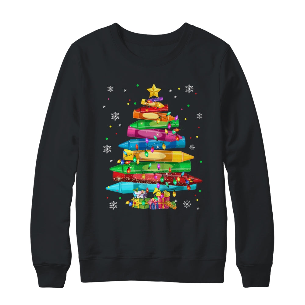 Teacher Crayon Christmas Tree Lights Student School Xmas Shirt & Sweatshirt | siriusteestore