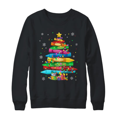 Teacher Crayon Christmas Tree Lights Student School Xmas Shirt & Sweatshirt | siriusteestore