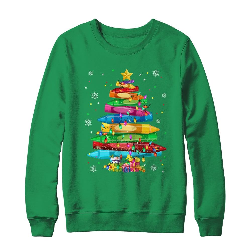 Teacher Crayon Christmas Tree Lights Student School Xmas Shirt & Sweatshirt | siriusteestore