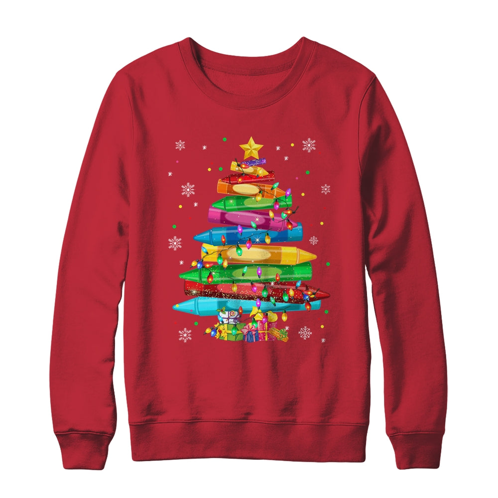 Teacher Crayon Christmas Tree Lights Student School Xmas Shirt & Sweatshirt | siriusteestore