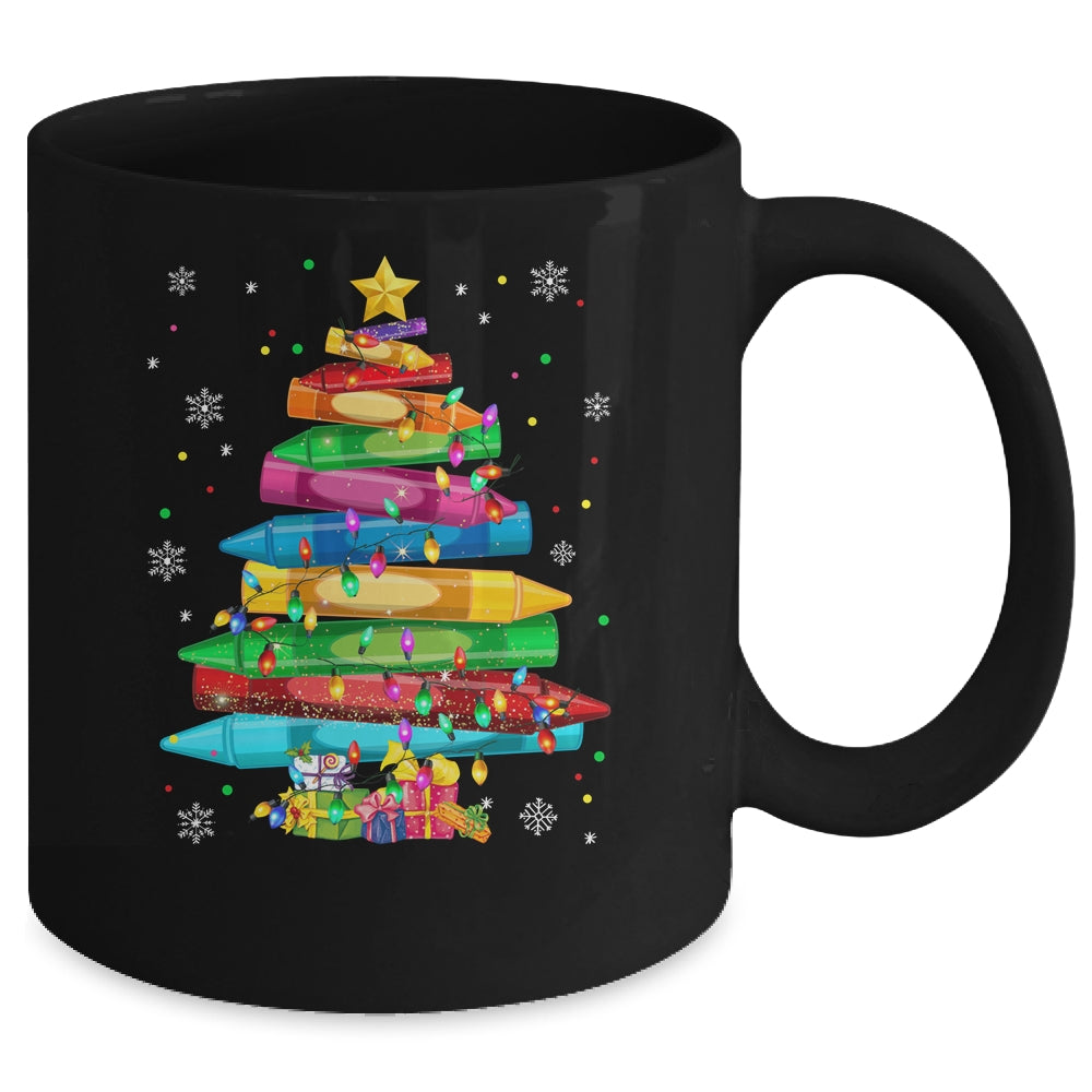 Teacher Crayon Christmas Tree Lights Student School Xmas Mug | siriusteestore