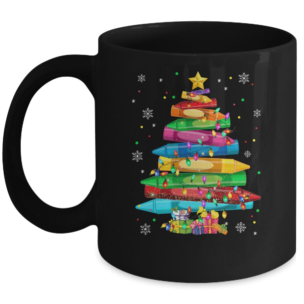 Teacher Crayon Christmas Tree Lights Student School Xmas Mug | siriusteestore