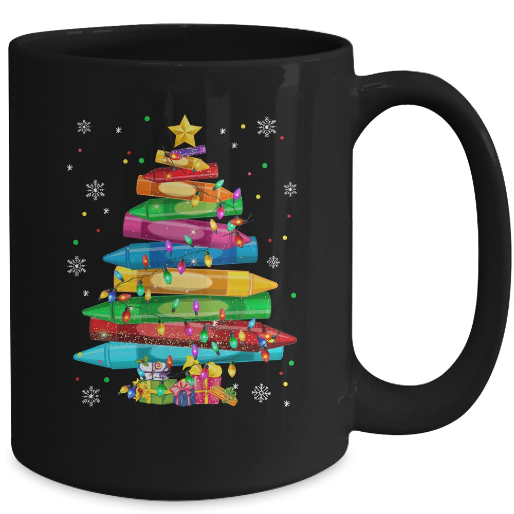 Teacher Crayon Christmas Tree Lights Student School Xmas Mug | siriusteestore