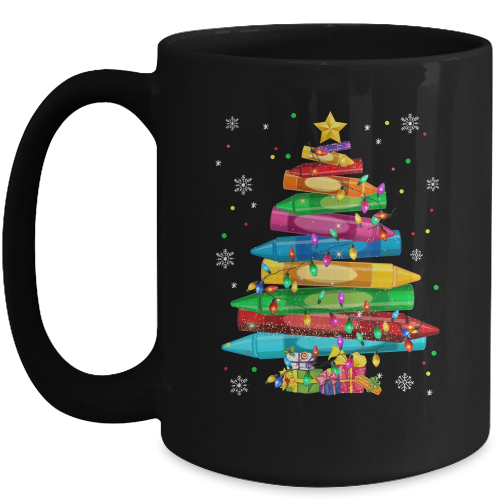 Teacher Crayon Christmas Tree Lights Student School Xmas Mug | siriusteestore